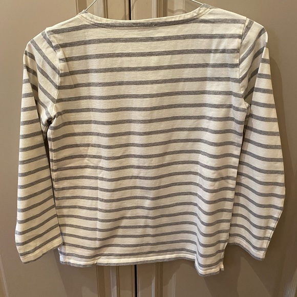 Ann Taylor Long Sleeved Striped Top with Zipper on Shoulder. Small White/Gray - Picture 3 of 3
